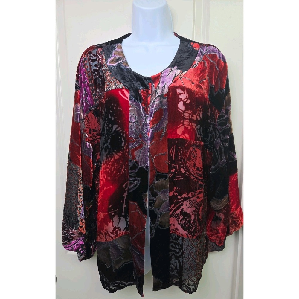 Chicos Burnout Velvet Silk Kimono Open Jacket Cardigan Art Whimsygoth Size 1 M